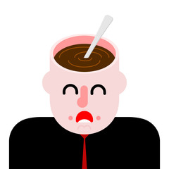 Coffee in open head. Hot drink on your mind. Morning Awakening and Cheerfulness