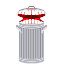 Garbage can with teeth. Trash can hungry. Eats rubbish