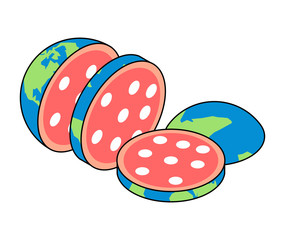 Slices of Earth salami. Chopped planet. Vector illustration