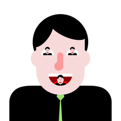 Assistant boss concept. Man with people in eyes and in his mouth.