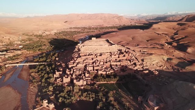 Aerial view on Kasbah Ait Ben Haddou in the Atlas Mountains, Morocco, 4k
