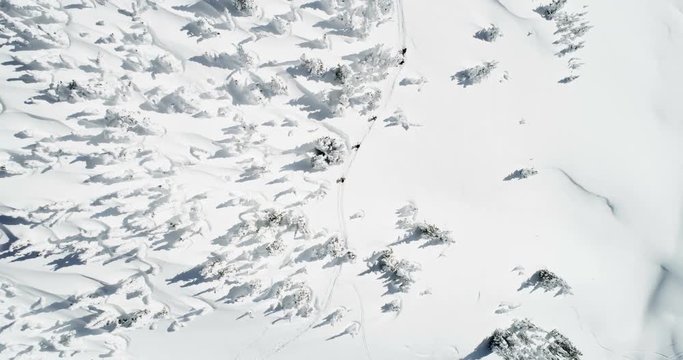 Skiers walking on a snow capped mountain 