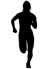 Athletes women in a sporty uniform running a marathon on a white background