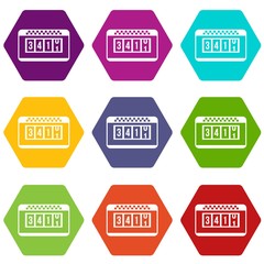 Taximeter icon set color hexahedron