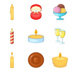 Birthday candle icons set, cartoon style