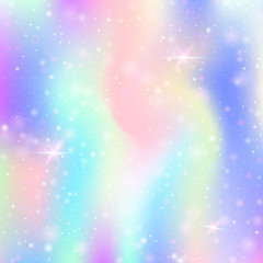 Fototapeta premium Holographic abstract background. Minimal holographic backdrop with gradient mesh. 90s, 80s retro style. Pearlescent graphic template for brochure, flyer, poster design, wallpaper, mobile screen.