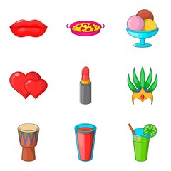 Cocktail party icon set, cartoon style