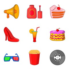 Movie festival icon set, cartoon style