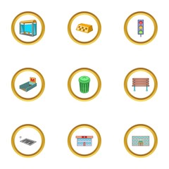 City element icons set, cartoon style