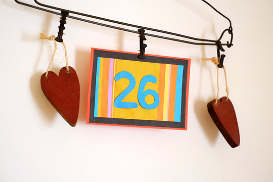 Number 26 anniversary celebration card against a bright white background