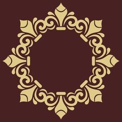 Oriental vector round golden pattern with arabesques and floral elements. Traditional classic ornament. Vintage pattern with arabesques