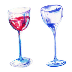 Wine glasses hand drawn watercolor set for posters and cards