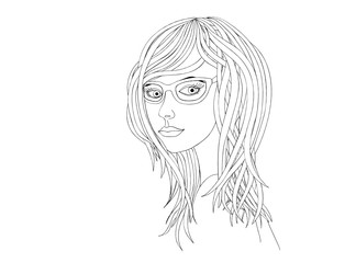 Beautiful girl with dark hair wearing glasses. Portrait of a girl on  white background. Vector illustration