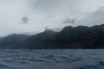 Napali Coast viewed from the boat, Kauai, Hawaii, in winter