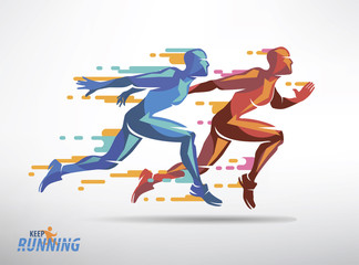 Fototapeta na wymiar running athletes vector symbol, sport and competition concept background