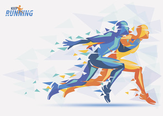 running athletes, sport and competition background with motion color effects of tirangle splints