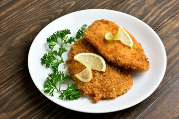 Chicken schnitzel on plate