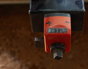 Close-up image of system of pneumatic, automatic, machine part