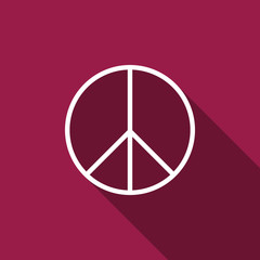 Peace sign icon isolated with long shadow. Hippie symbol of peace. Flat design. Vector Illustration