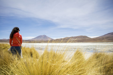 Young woman at Laguna Hedionda in Bolivia