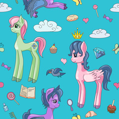 Cute unicorns and magic stuff. Seamless pattern