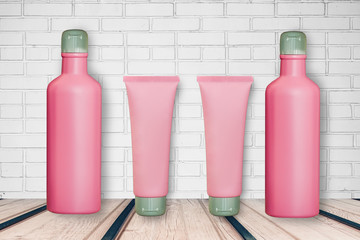 Cosmetics products, cosmetic set in Spa concept pink branding mock-up, 