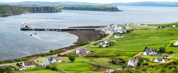 View of the town Uig with it's harbour connection to the outer hebrides