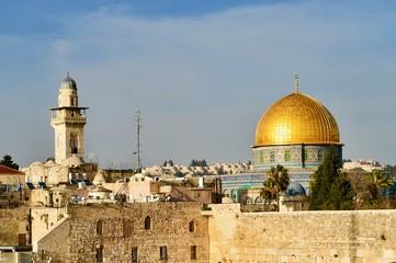 Jérusalem au crépuscule, Dôme du Rocher - obrazy, fototapety, plakaty