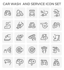 Car wash service vector icon. Business to care, repair, clean, wash and detail by hand, cleaner, wax, equipment. To polish at paint, glass, alloy, tire and leather at interior for shiny auto mobile.