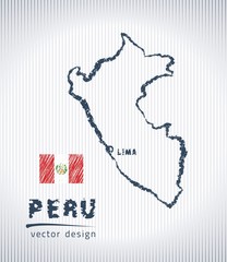 Peru national vector drawing map on white background