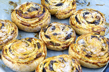 Homemade fresh cinnabon rolls. Sweet pastry bakery cinnamon bun.