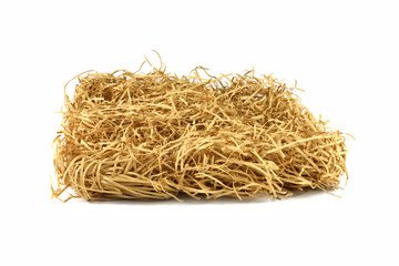 Dry yellow hay stack. Haystack grass on white isolated background.
