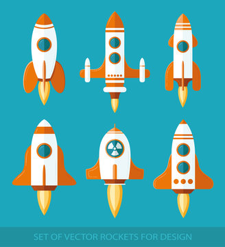 Set of rockets. Space ship start-up. Graphic elements for design. Vector icon set. flat illustration.
