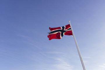 waving norwegian flag in the wind