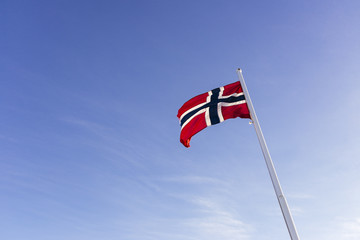 waving norwegian flag in the wind