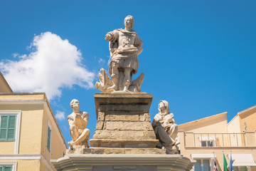 Statue dedicated to King Vittorio Emanuele third erected in Carloforte in Sardinia.