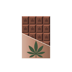 Chocolate Bar with marijuana leaf. Narcotic sweets. Isolated vector illustration on white background.