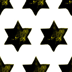 Seamless Watercolor Stars Pattern. Magic Festive Background. Hand Drawn Doodle Stars. Baby Design. Abstract Rapport for Wallpaper, Textile, Linen, Wrapping, Posters, Cards, Banner. New Year, Birthday 