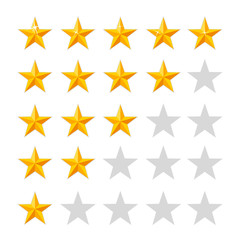 Golden star rating icon. Isolated badge set. Quality, feedback, experience, level concepts. Vector illustration isolated on white background. Web site page and mobile app design