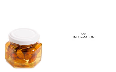 A honey jar with almonds nuts pattern