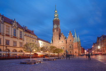 Fototapeta na wymiar Historic Town Hall at dusk. Wroclaw, Poland.
