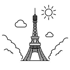 Fototapeta na wymiar Black and white illustration of the eiffel tower