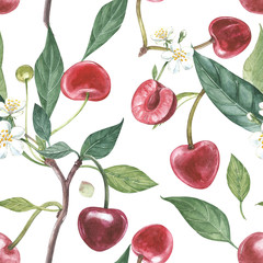 Couronne d& 39 aquarelle dessinée à la main de fleurs de cerisier et d& 39 illustration de feuilles. Modèle sans couture d& 39 illustration botanique aquarelle.