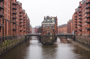 Hamburg historic warehouse district (in german language "Speicherstadt"), Germany