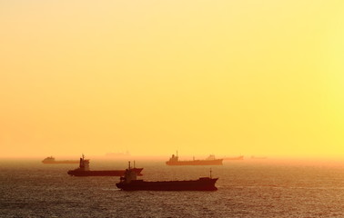 Fototapeta na wymiar Tankers sail off the coast of Kaohsiung Taiwan