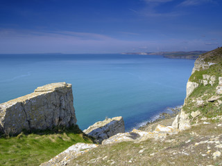 Fototapeta na wymiar Sea view from St Albans or St Aldhelms Head, Dorset, UK