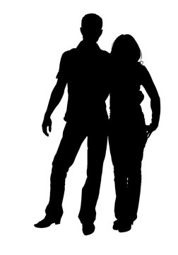 Silhouettes of guy and girl isolated on white background