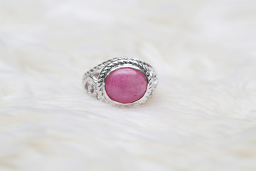 pink stone on silver ring
