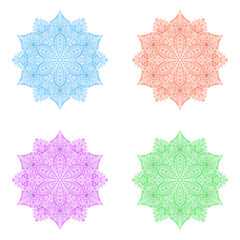 Abstract round floral symbol. Mandala like oriental flower. Colored set