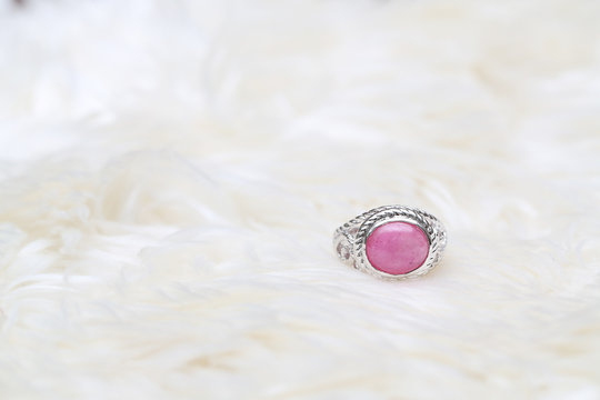 Pink Stone On Silver Ring